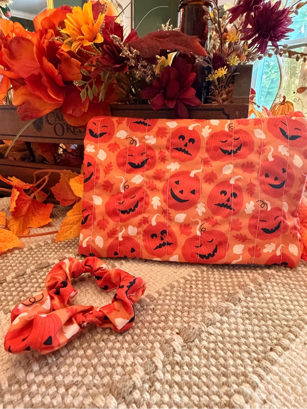 Kids Halloween Pumpkin Scrunchie and Pouch Set - Orange